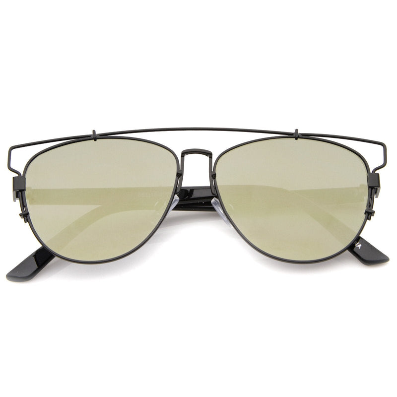 zeroUV Modern Metal Crossbar Mirrored Lens Flat Front Sunglasses A145 Sunglasses