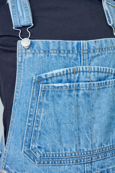 Pocket Patched Ripped Denim Overalls