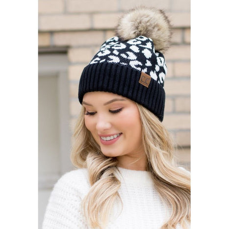 Leopard Fur Pom Beanie