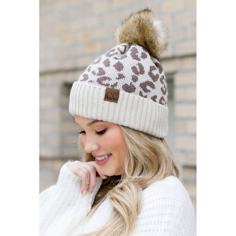 Leopard Fur Pom Beanie