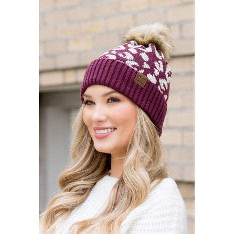 Leopard Fur Pom Beanie