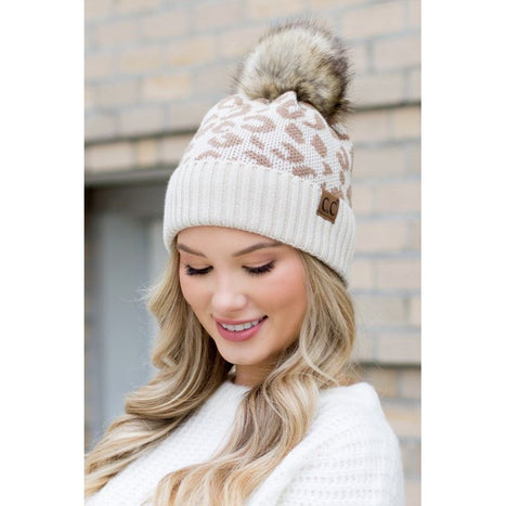 Leopard Fur Pom Beanie