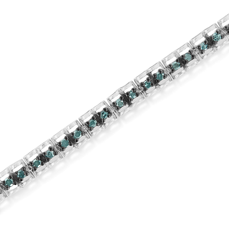 Bids.com Black Rhodium over .925 Sterling Silver 1.0 Cttw Rose Cut Diamond Double-Link 7" Tennis Bracelet (Blue Color, I1-I2 Clarity) Bracelets