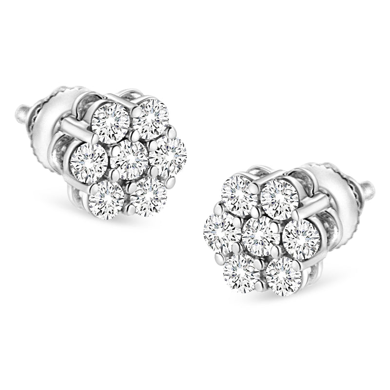 Bids.com 14K White Gold 1/2 cttw Round-Cut Diamond Floral Stud Earrings (I-J Color, SI2-I1 Clarity) Earrings