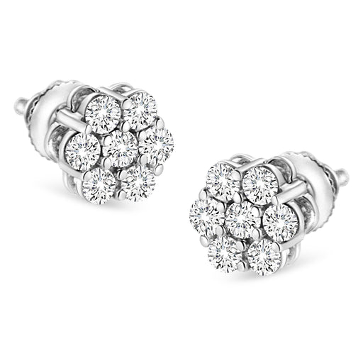 Bids.com 14K White Gold 1/2 cttw Round-Cut Diamond Floral Stud Earrings (I-J Color, SI2-I1 Clarity) Earrings