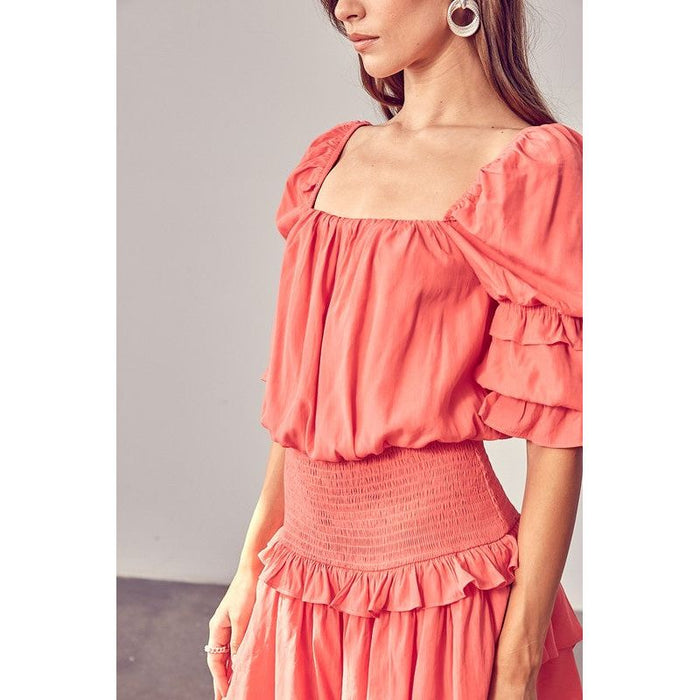 Puff Sleeve Smocked Waist Romper