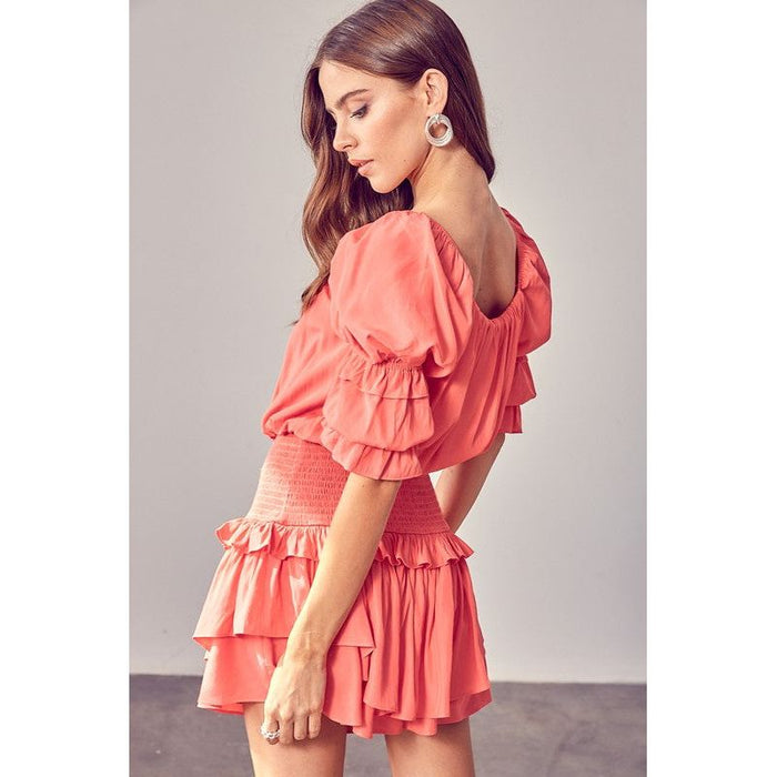 Puff Sleeve Smocked Waist Romper