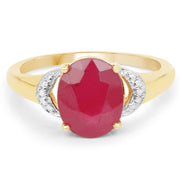 Bids.com 14K Yellow Gold Plated 4.01 Carat Glass Filled Ruby and White Diamond .925 Sterling Silver Ring Rings