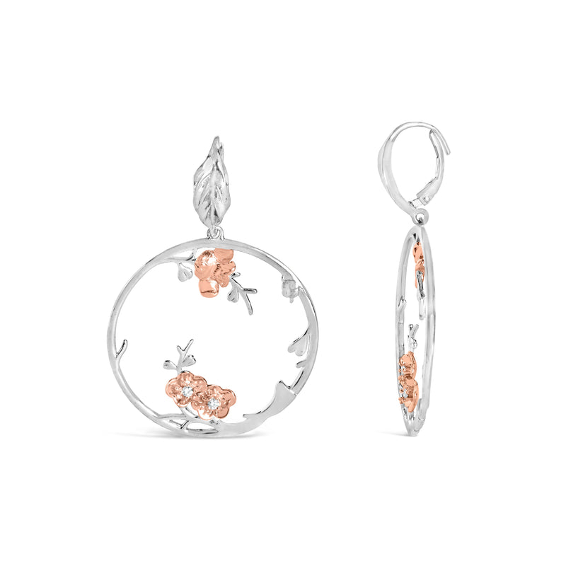 Bids.com Rose Gold Plated .925 Sterling Silver 1/10 Cttw Diamond Floral Hoop Earrings (I-J Color, SI1-SI2 Clarity) Earrings