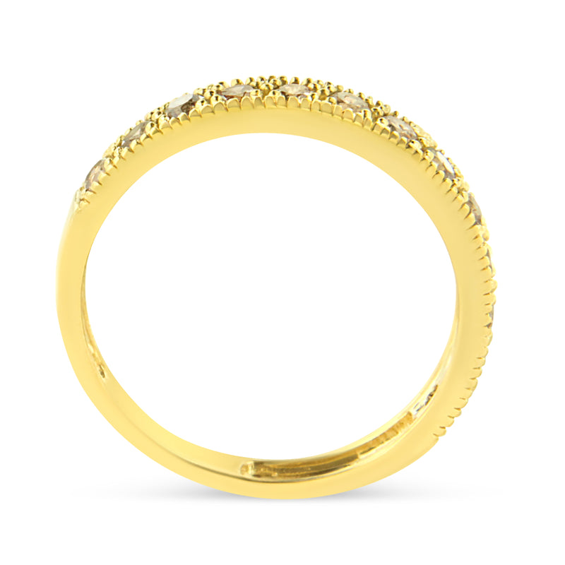 Bids.com IGI Certified 1/2 Cttw Diamond 10K Yellow Gold Prong Set Beaded Milgrain Band Style Ring (J-K Color, I2-I3 Clarity) - Size 7 Rings