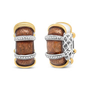 Bids.com 18K Yellow and White Gold Flash Plated .925 Sterling Silver Clear Brown Enamel 9/10 Cttw Round Diamonds Huggie Hoop Earrings (F-G Color, VS1-VS2 Clarity) Earrings