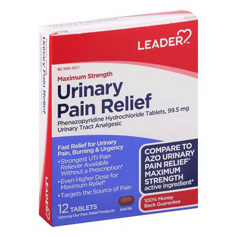 Leader Health Care Leader Urinary Pain Relief Max Strength, 99.5 mg Phenazopyridine HCl, 12 Tablets Medicine & Drugs