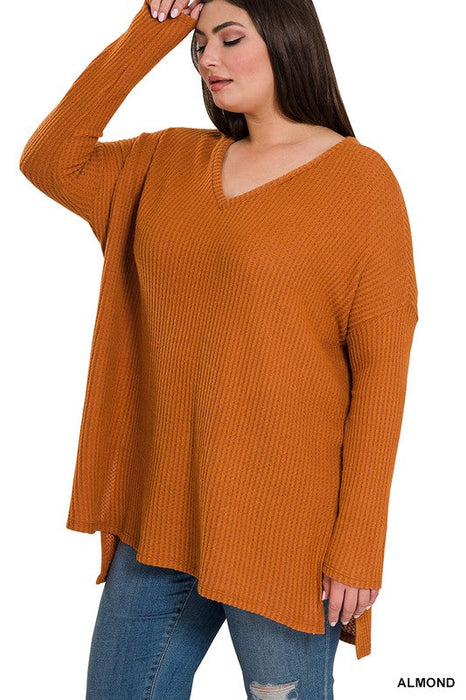 Brushed Thermal Waffle V-Neck Sweater