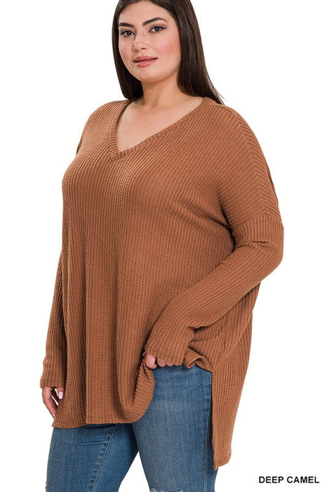 Brushed Thermal Waffle V-Neck Sweater