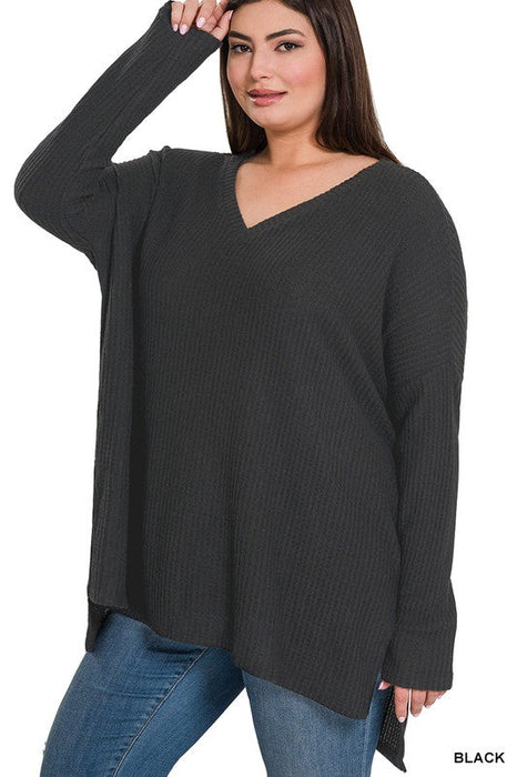 Brushed Thermal Waffle V-Neck Sweater