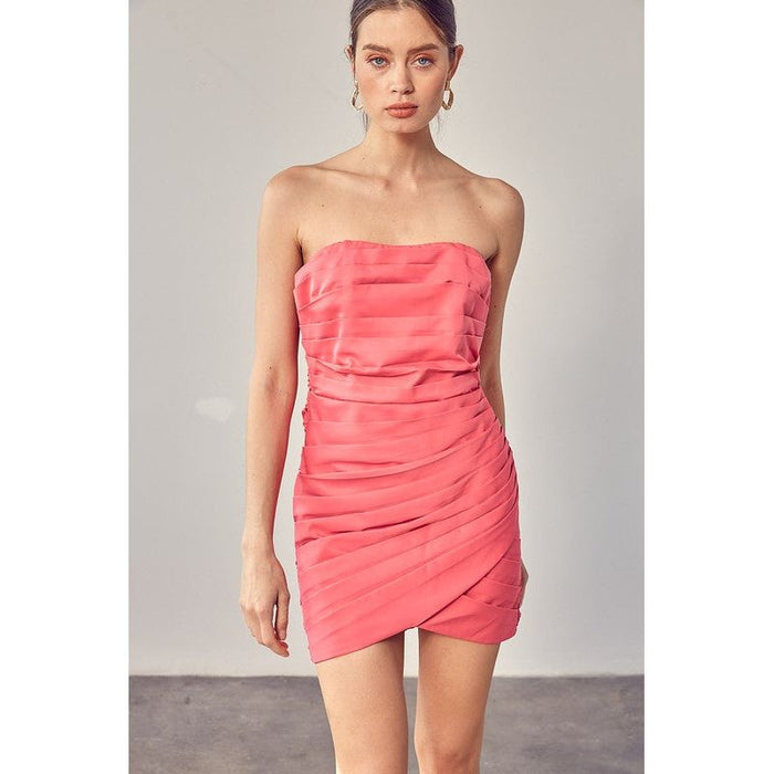 Pleated Wrap Tube Dress