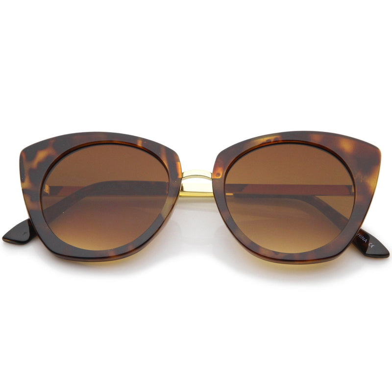 zeroUV Women's Bold Round Metal Temple Cat Eye Sunglasses A526 Sunglasses