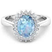 Bids.com 1.24 Carat Genuine Aquamarine and White Diamond 14K White Gold Ring Rings