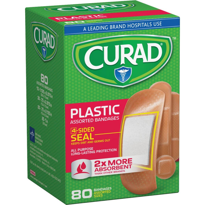 Curad Curad Adhesive Bandages, Plastic, Assorted Sizes Medical Tape & Bandages Forest Green