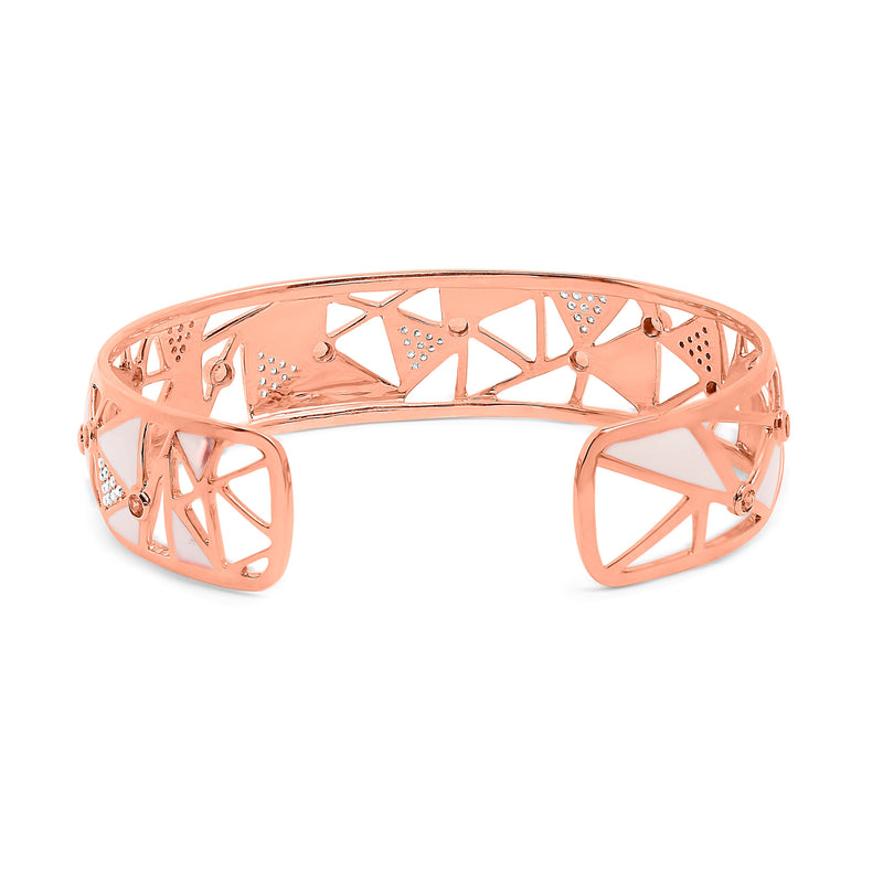 Bids.com 14K Rose Gold 5/8 Cttw Diamond with Pink Tourmaline Open Cuff Bangle with White Enamel (G-H Color, SI1-SI2 Clarity) - 7" Bracelets