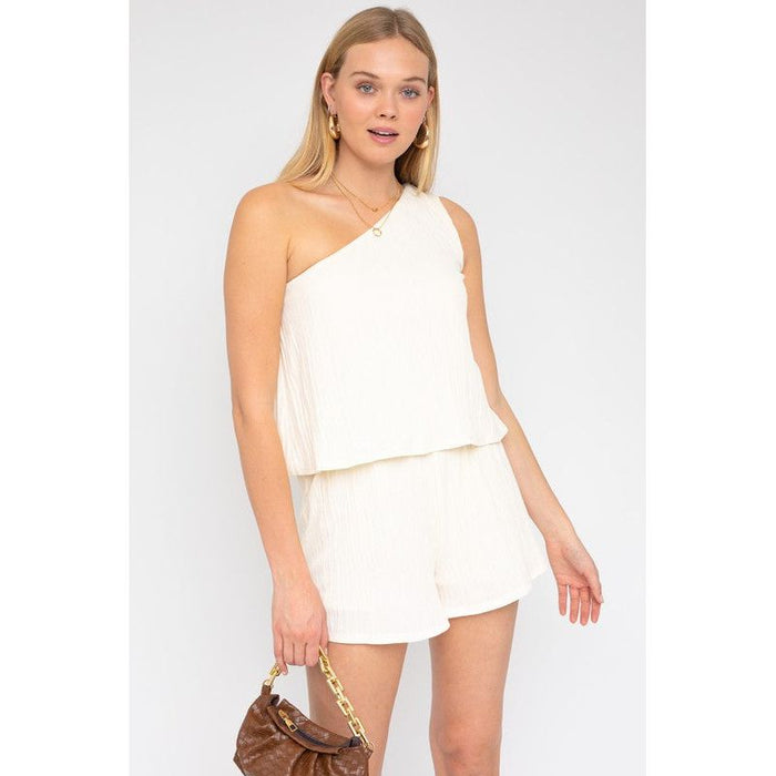 Sleeveless One Shoulder Layered Top Romper