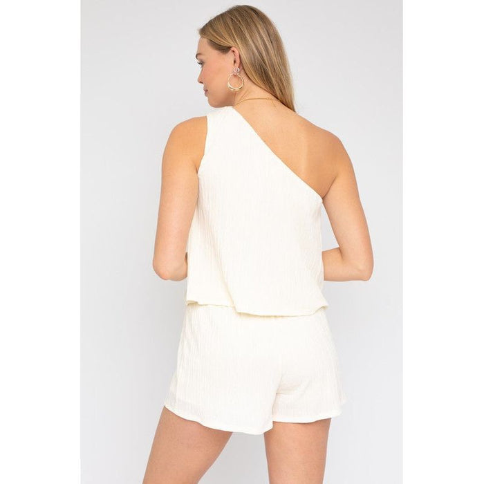 Sleeveless One Shoulder Layered Top Romper