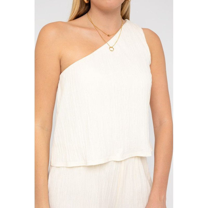 Sleeveless One Shoulder Layered Top Romper