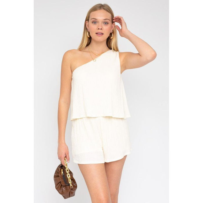 Sleeveless One Shoulder Layered Top Romper