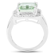 Bids.com 5.21 Carat Genuine Green Amethyst and White Topaz .925 Sterling Silver Ring Rings
