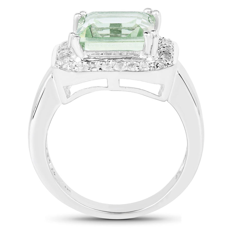 Bids.com 5.21 Carat Genuine Green Amethyst and White Topaz .925 Sterling Silver Ring Rings