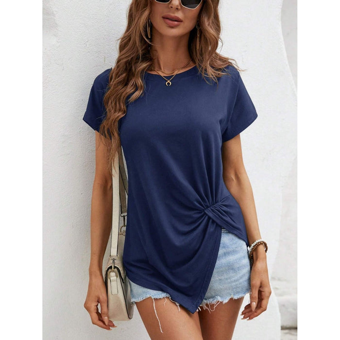 Asymmetric Hem Round Neck T-Shirt