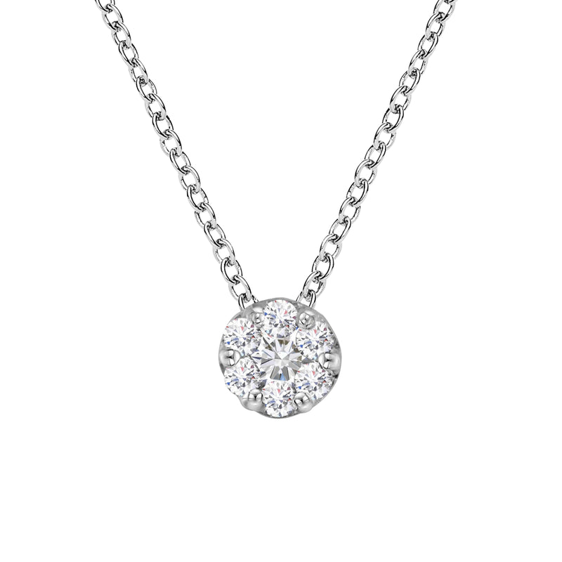Bids.com 14K White Gold 1/4 Cttw Shared Prong Set Round-Ct Diamond 7 Stone Floral Cluster 18" Pendant Necklace (H-I Color, SI2-I1 Clarity) Necklaces