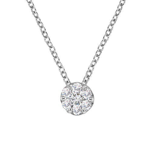 Bids.com 14K White Gold 1/4 Cttw Shared Prong Set Round-Ct Diamond 7 Stone Floral Cluster 18" Pendant Necklace (H-I Color, SI2-I1 Clarity) Necklaces
