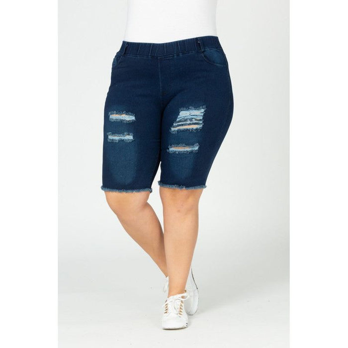 Plus Hi-Waist Distressed Bermuda Short Jeggings