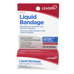 Leader Leader Liquid Bandage With Benzethonium Chloride 0.2% First Aid Antiseptic Seals To Protect For Small Cuts & Wounds 1 Fl Oz First Aid