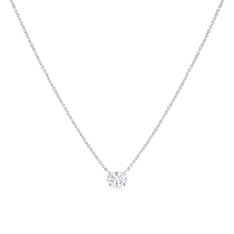 Bids.com 14K White Gold 1/2 Cttw Lab Grown Oval Shape Solitaire Diamond East West 18" Pendant Necklace (E-F Color, VS1-VS2 Clarity) Necklaces