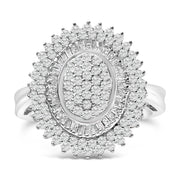 Bids.com Sterling Silver 2.0 Cttw Diamond Oval Halo Cocktail Ring Rings