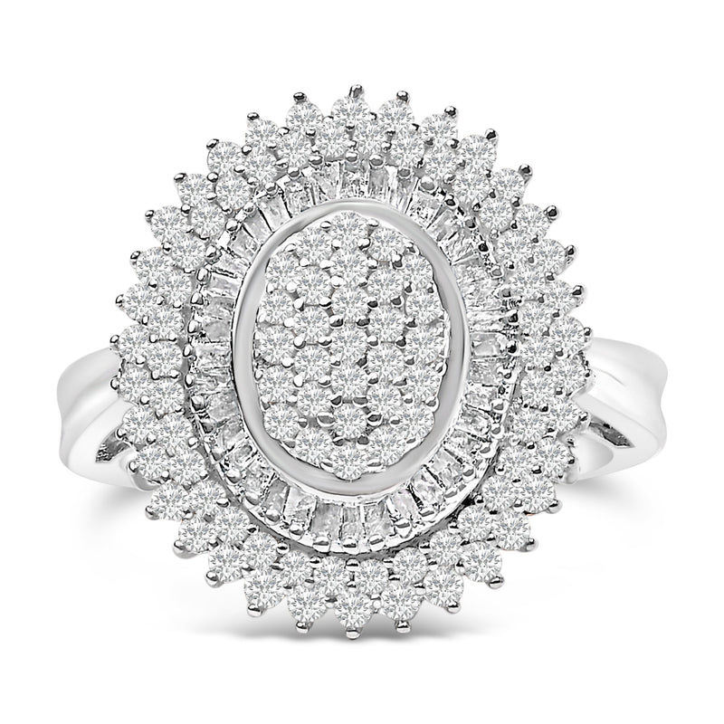 Bids.com Sterling Silver 2.0 Cttw Diamond Oval Halo Cocktail Ring Rings
