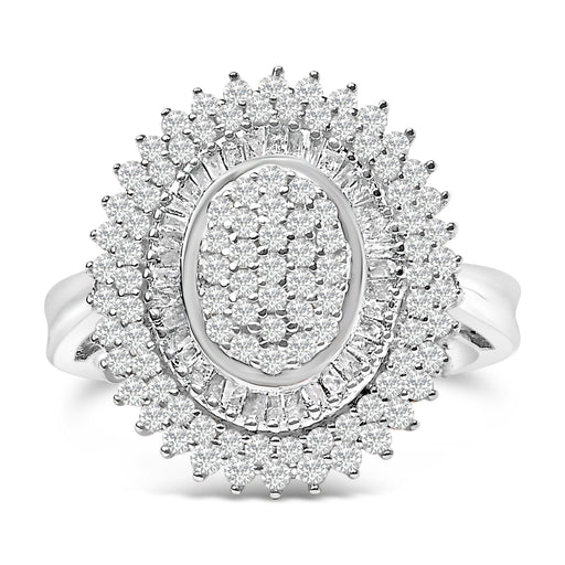 Bids.com Sterling Silver 2.0 Cttw Diamond Oval Halo Cocktail Ring Rings