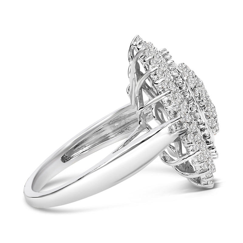 Bids.com Sterling Silver 2.0 Cttw Diamond Oval Halo Cocktail Ring Rings