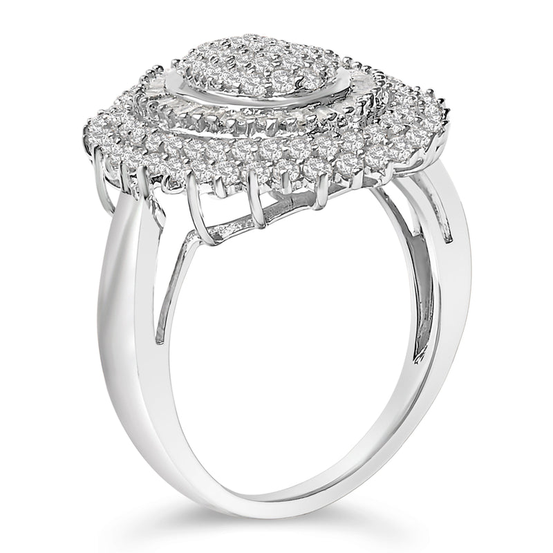 Bids.com Sterling Silver 2.0 Cttw Diamond Oval Halo Cocktail Ring Rings
