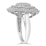 Bids.com Sterling Silver 2.0 Cttw Diamond Oval Halo Cocktail Ring Rings