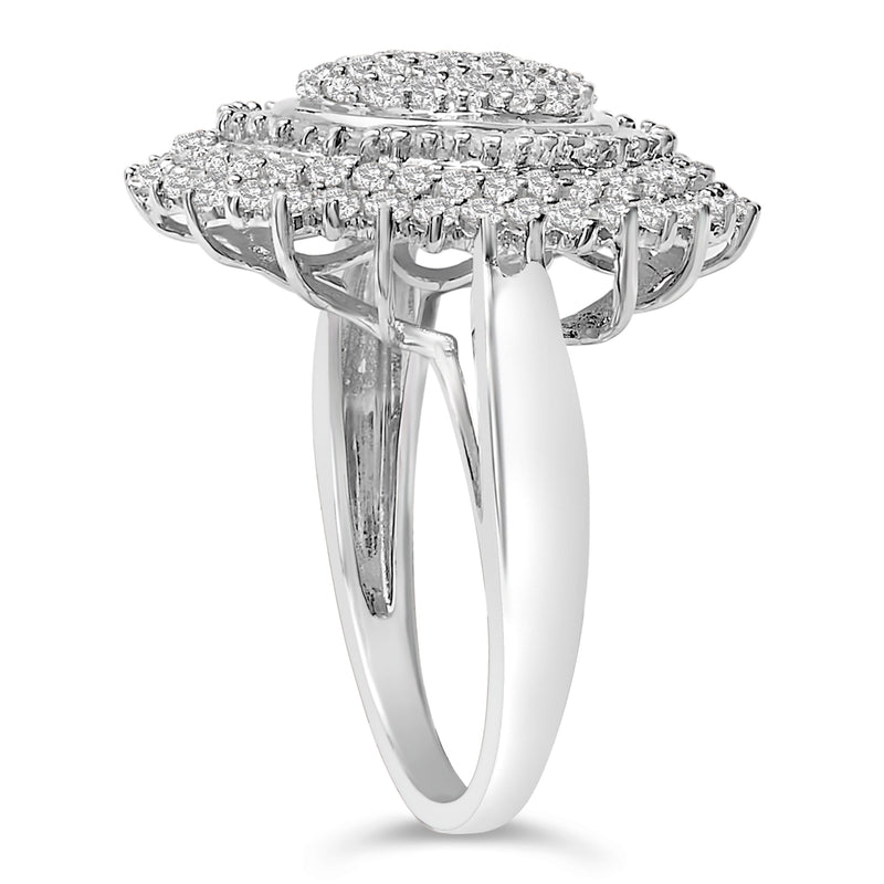 Bids.com Sterling Silver 2.0 Cttw Diamond Oval Halo Cocktail Ring Rings