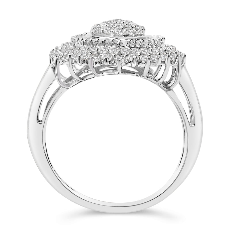Bids.com Sterling Silver 2.0 Cttw Diamond Oval Halo Cocktail Ring Rings
