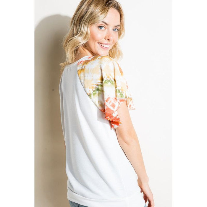 V NECK SHORT FLAIR SLEEVE TOP