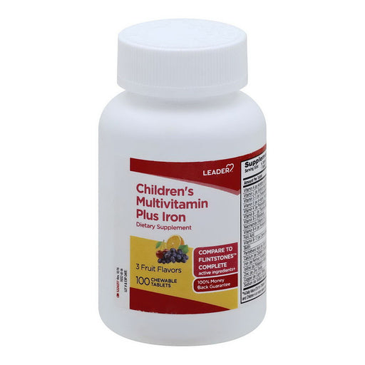 Leader Leader Children's Multivitamin, Plus Iron, 3 Fruit Flavors, Chewable Tablets Vitamins & Supplements