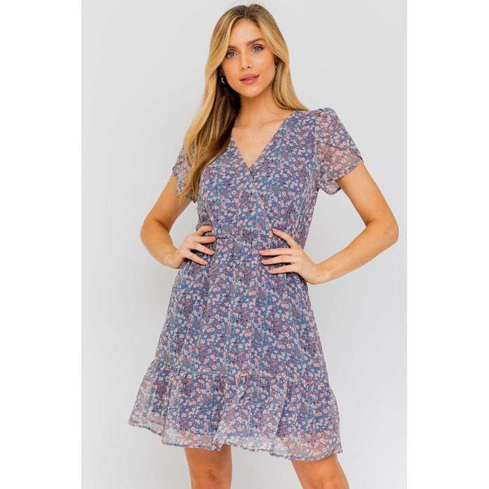 Puff Sleeve Faux Wrap Mini Dress With Ruffle