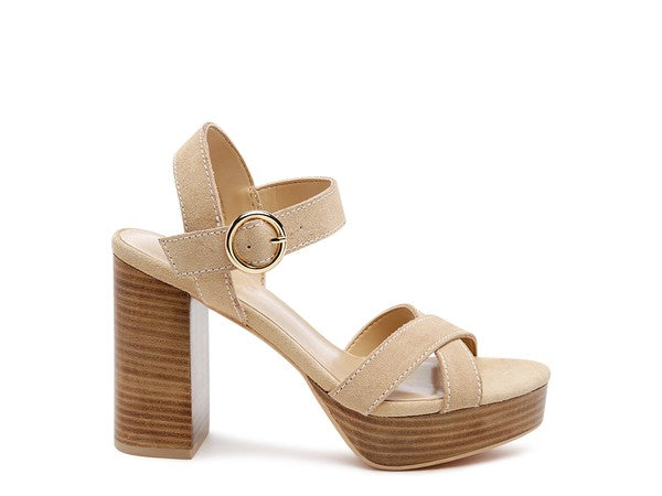 Rag & Co Choupette Suede Leather Block Heeled Sandal