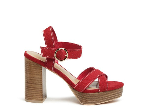 Rag & Co Choupette Suede Leather Block Heeled Sandal