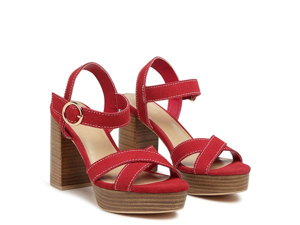 Rag & Co Choupette Suede Leather Block Heeled Sandal